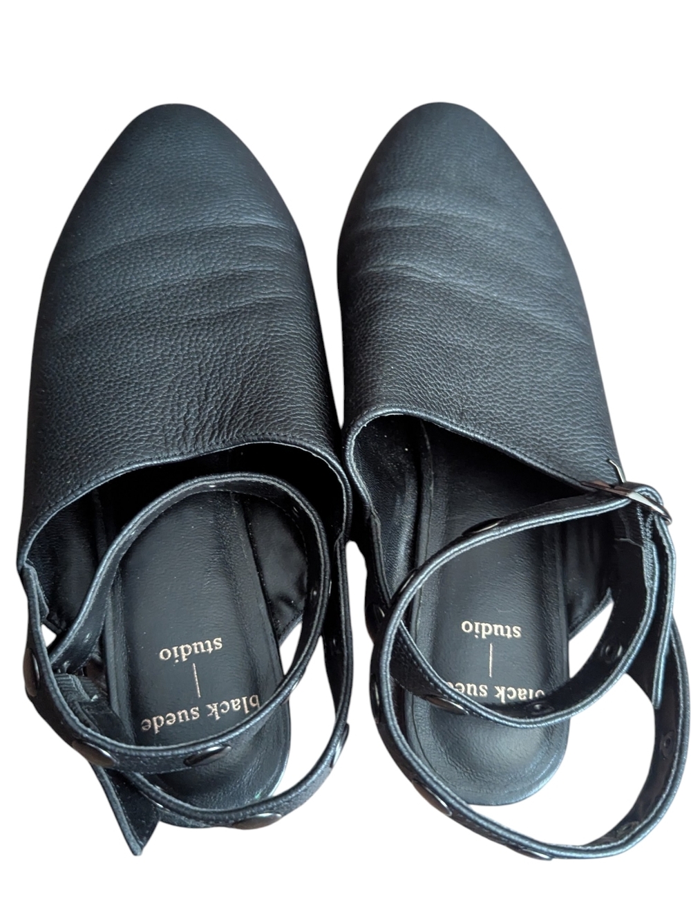 Women's Black Suede  Studio Leather Slingback Flats